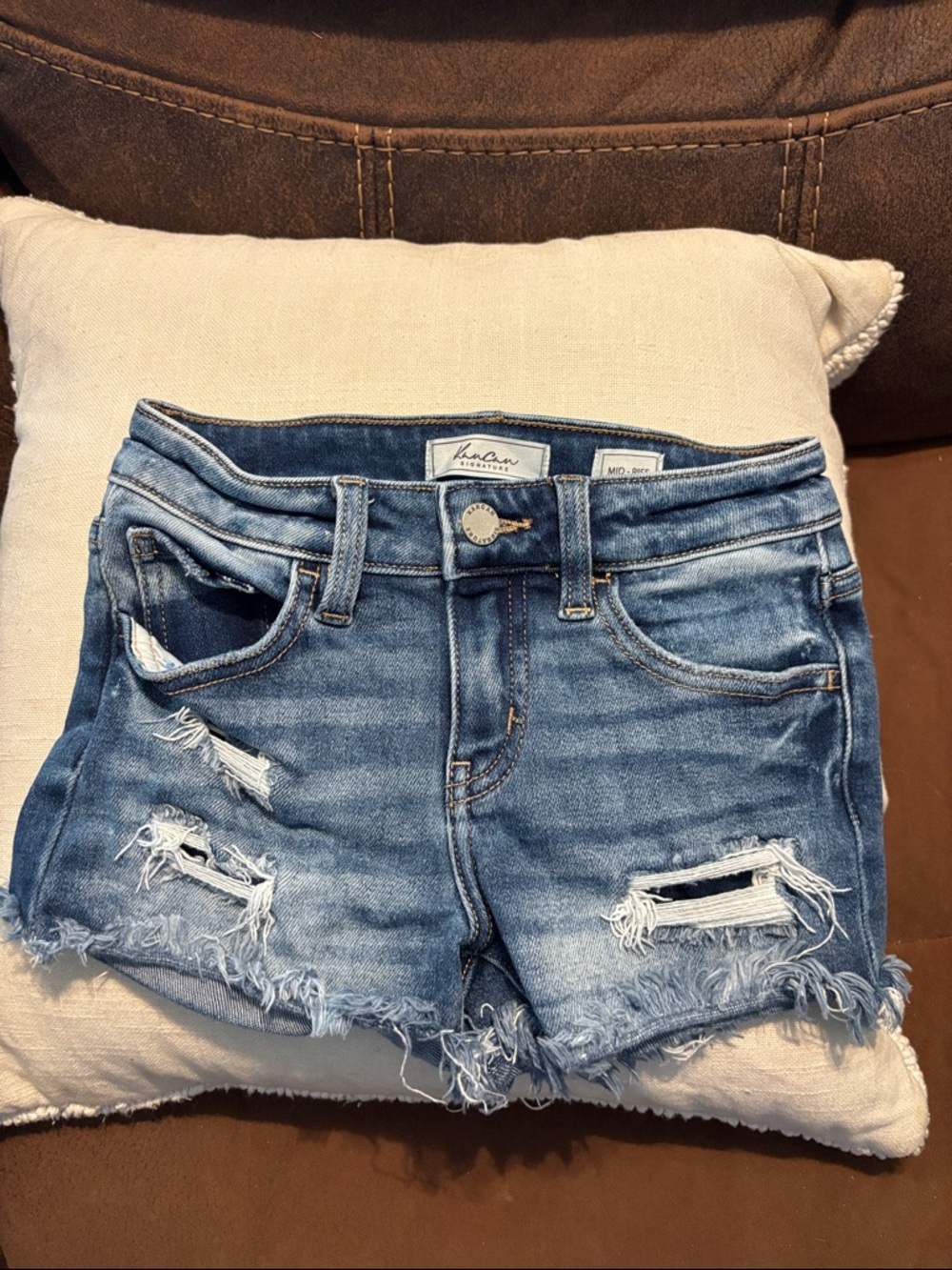 KanCan Girls Distressed Denim Shorts in Blue Wash